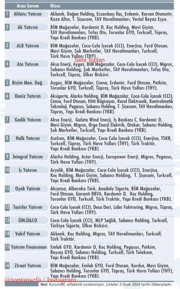 🎯 16 ARACI KURUMUN BEĞENDİĞİ VE ÖNERDİĞİ HİSSELER LİSTESİ: (Ekonomist)