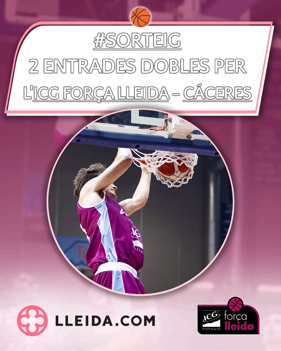 Lleidacom_ag's tweet photo. 🏀 #SORTEIG | Regalem 2 ENTRADES DOBLES pel #ForçaLleida 🆚 Cáceres! ⬇️
1️⃣Like❤️RT🔃
2️⃣Menciona/comenta amb qui hi aniries
3️⃣Segueix
@Lleidacom_ag, @lleidacom i @flleida 
🍀Tancament dijous 11/1 (11h)
🔗Més info i bases: https://t.co/YMAlGBsn5x https://t.co/IK5U58bOCB