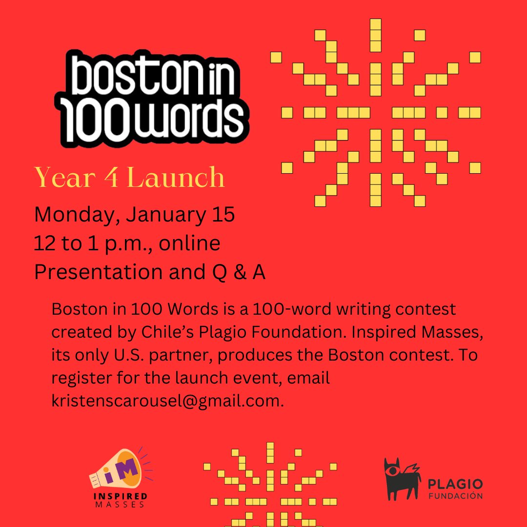 Boston100Words's tweet photo. We're launching Year 4! Email kristenscarousel@gmail.com to register for our online launch event and we'll send you the Zoom link. https://t.co/fmUXk584Hv
