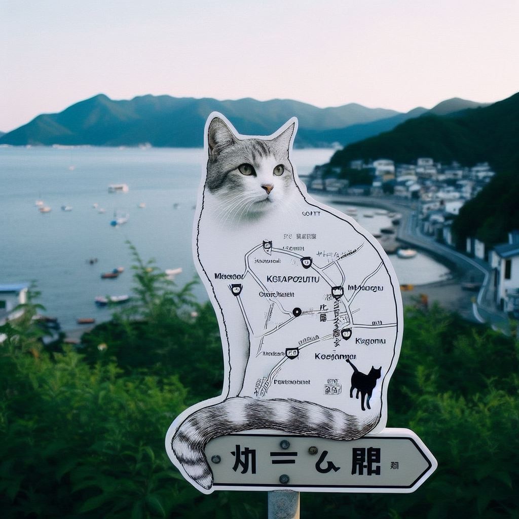 WasabiVaio's tweet photo. #Bing #DALLE3 #AIart #AI画像 #catmap
 [ 九州　入り江の猫マップ　] https://t.co/WWbdnJRrWq