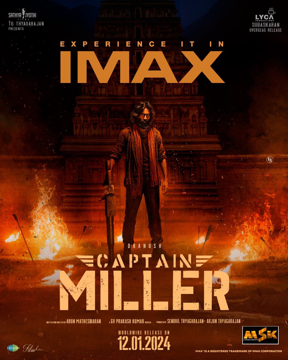 mskcinemas's tweet photo. Experience Captain Miller's epic adventure like never before! 🤩 Get ready for a larger-than-life thrill as it hits IMAX screens. Buckle up for a cinematic explosion that will blow your mind! 🔥

Overseas release by @LycaProductions Subaskaran 🤗
Malaysia release by @mskcinemas 

#CaptainMiller #CaptainMillerPongal2024