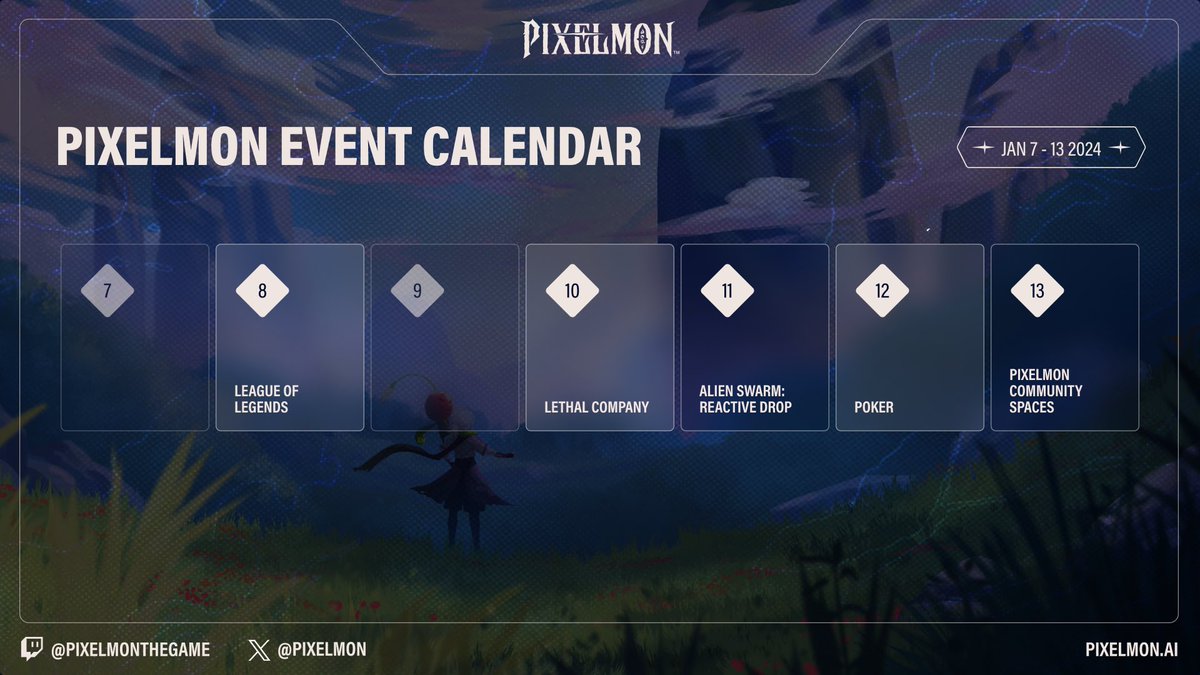 PixelmonHub's tweet photo. 🌟 Weekly Pixelmon Adventures! 🌟

Our Pixelmon journey continues with more excitement every week! We had a blast on Lethal Company last week and are looking forward to this week's event!

Check out this week's lineup of events and join the fun at 👉 https://t.co/gGCyxYWwoE. https://t.co/5kUURP88dd