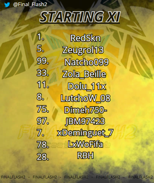 STARTING XI   Ce soir notre équipe retourne sur les terrains du tournois <a href="/BDX_CHAMPIONS/">⚽️ BDX CHAMPION’S ⚽️</a> 

Après une 3eme place obtenue Hier, les joueurs de
@Deminguet7 et <a href="/LxWoFIFA_/">LxWoFIFA</a> compte bien  jouer de nouveau les premiers rôles !! ⚽️🏆