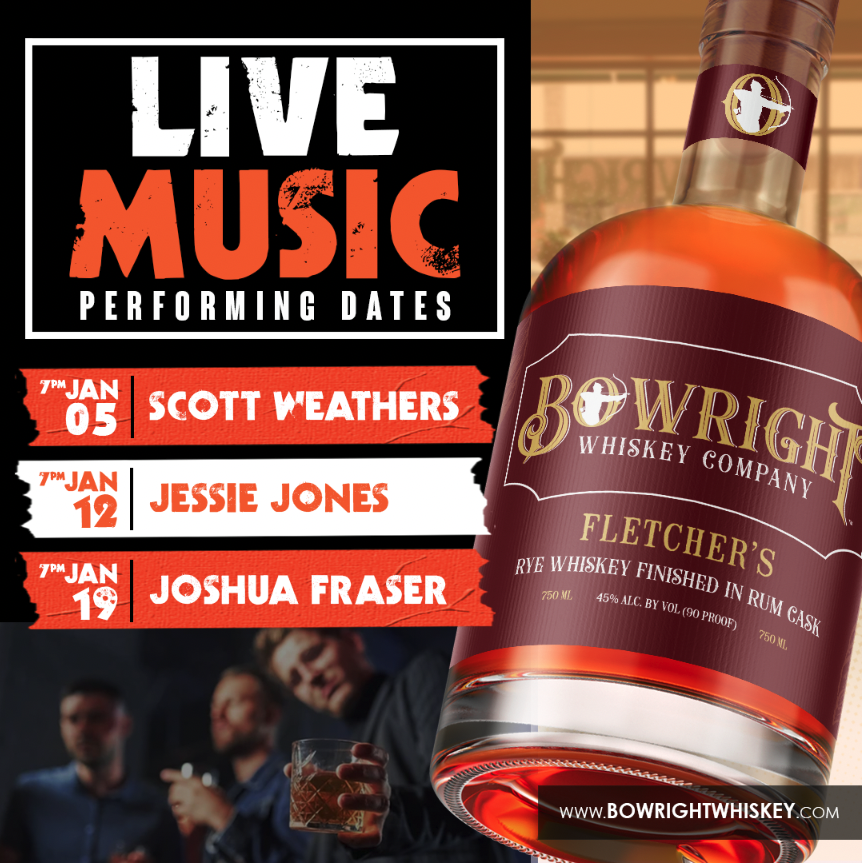 bowrightwhiskey's tweet photo. January Performances 

Mark your calendars, because our Bowright Whiskey Tasting Room has some incredible performances lined up for you this January.

📷 January 5th, 2024 - Scott Weathers
📷 January 12th, 2024 - Jessie Jones (THIS FRIDAY)
📷 January 19th, 2024 - Joshua Fraser https://t.co/rMgxnuouo7