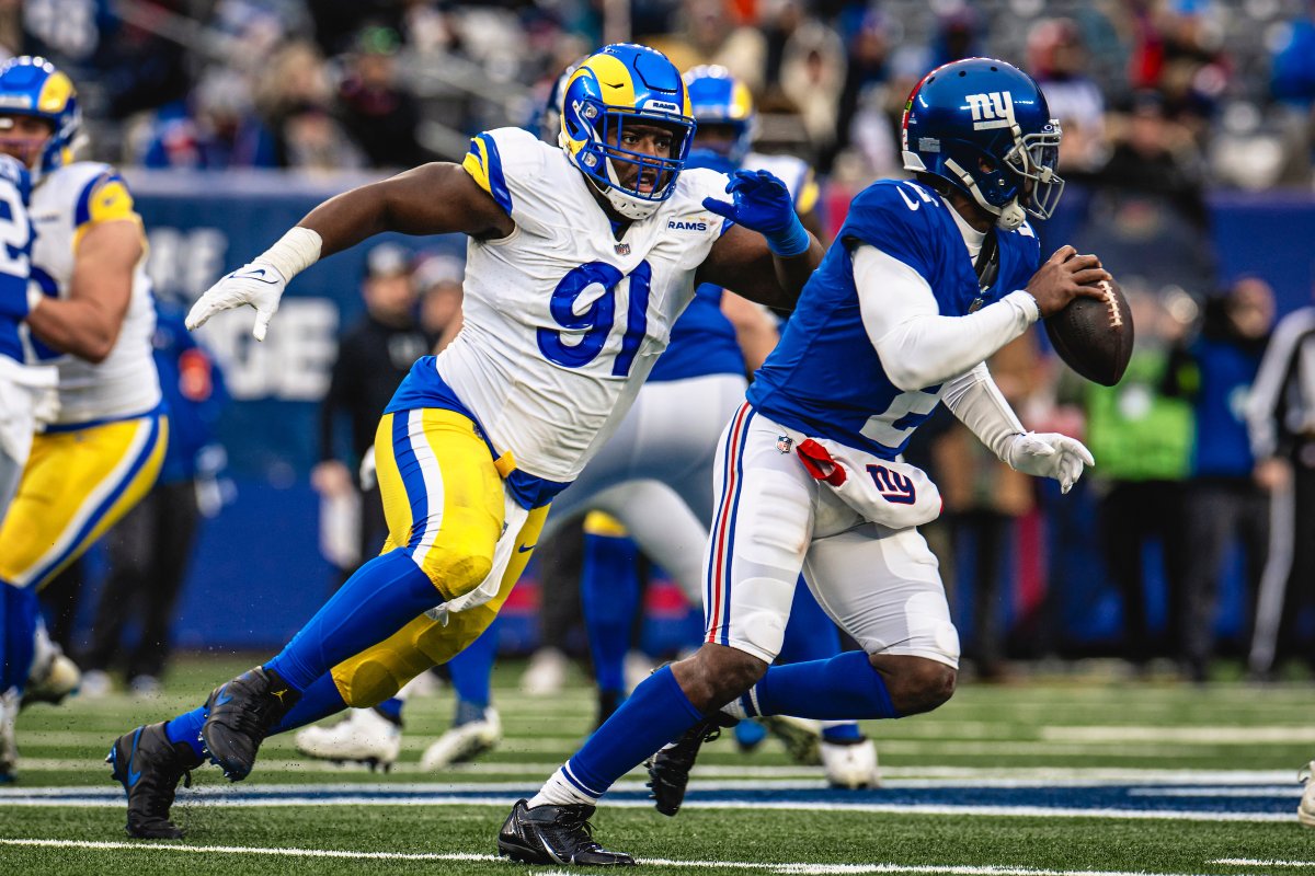 J.B. Long (@jb_long) on Twitter photo Closing Arguments for #DROY
<a href="/TurnerKobie/">Kobie Turner</a> since the <a href="/RamsNFL/">Los Angeles Rams</a> Week 10 bye...
(NFL Rank All Players) {Rookie Rank All Players}
Pressures - 35 (14th) {1st}
Sacks - 8 (4th) {1st}
Pass Rush Grade - 90.2 (6th) {1st} Closing Arguments for #DROY
<a href="/TurnerKobie/">Kobie Turner</a> since the <a href="/RamsNFL/">Los Angeles Rams</a> Week 10 bye...
(NFL Rank All Players) {Rookie Rank All Players}
Pressures - 35 (14th) {1st}
Sacks - 8 (4th) {1st}
Pass Rush Grade - 90.2 (6th) {1st}