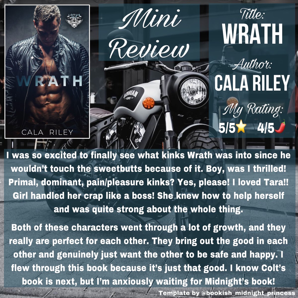 📖ARC Review📖

My Rating: 5/5⭐️   4/5🌶️

Available on the 25th! 

#wrath #lotusmc #calariley #mcromance #mcromancebooks #darkromance #darkromancebooks #smutbooks #primalkink #alphahero #comingsoon #preorder #kindle #kindleunlimited #arcreview #bookreview #books