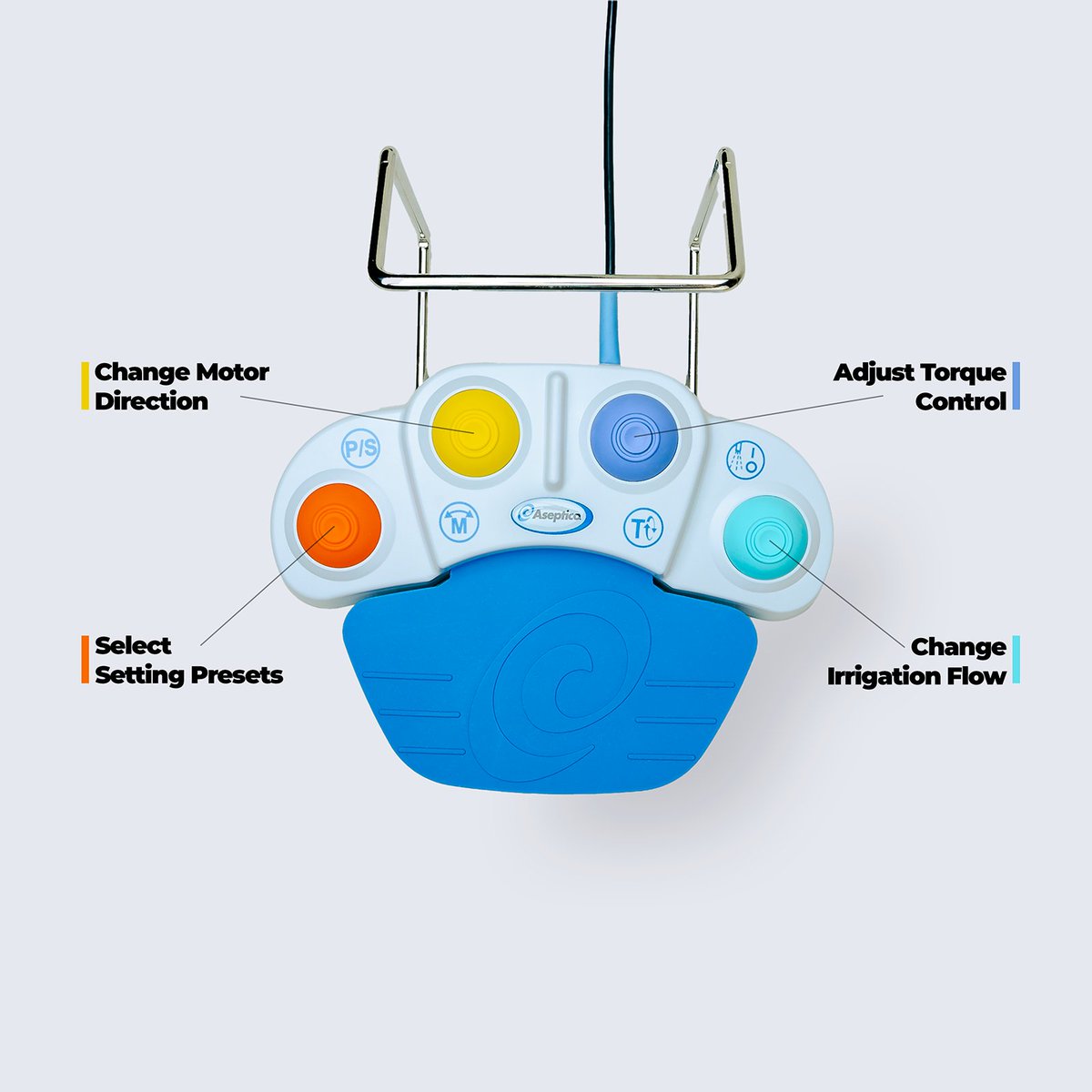 The Advanced Multifunction Foot Control by Aseptico is here to streamline your practice. With its ability to control motor direction, torque, irrigation, and even preset functions, it's more than just convenience—it's about maintaining focus where it matters most: Your patient.