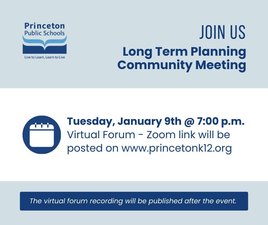 REMINDER! A Long Term Planning Community Meeting (virtual) is scheduled for tomorrow evening at 7:00 p.m. If you're not available to join the Zoom, a recording will be published after the event.