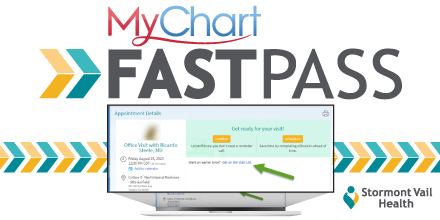 StormontVail's tweet image. Did you know FAST PASS on MyChart can help shorten the time until an appointment by letting you add yourself to a waiting list? It can be accessed on the MyChart app or a computer. To learn more:  ow.ly/LpxA50QoTOJ
#MyChart #FASTPASS #StormontVailHealth