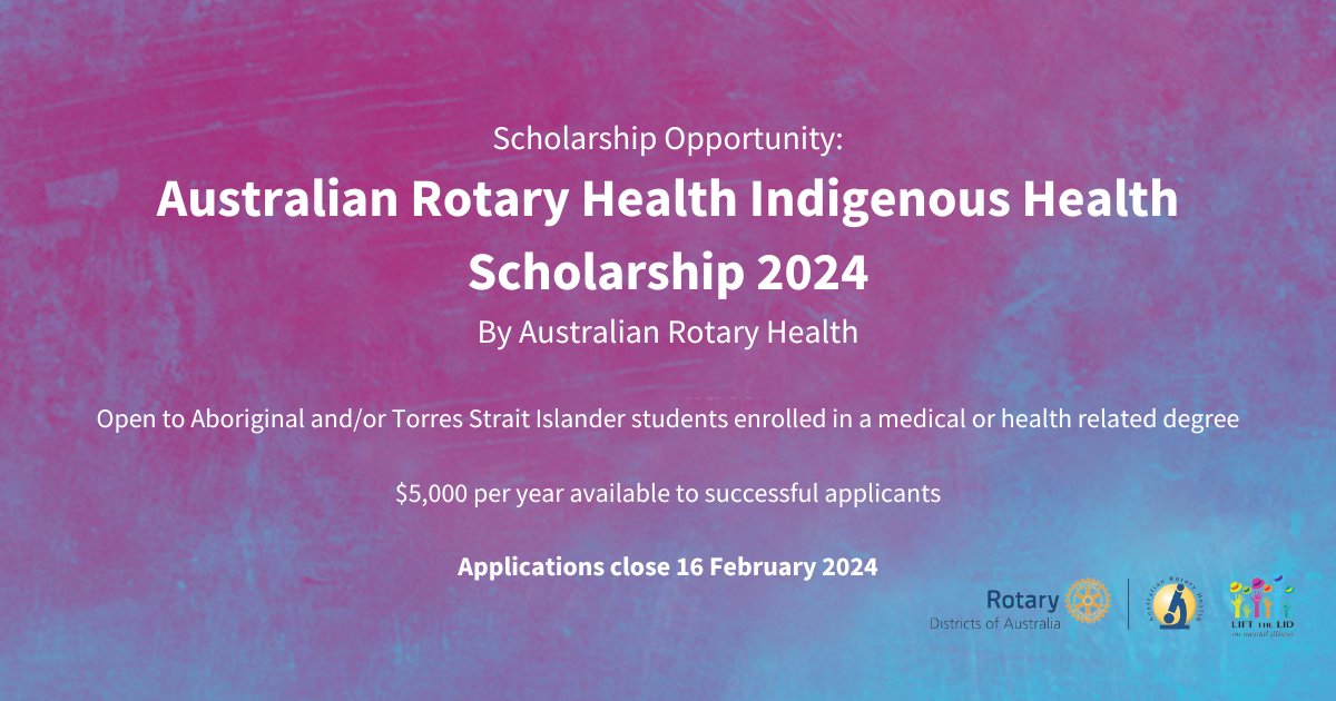 📣Scholarship opportunity! @ausrotaryhealth is providing successful applicants $5,000/year to go towards studies in a medical or health-related degree. Open to Aboriginal and/or Torres Strait Islander students. Applications close soon: 🔗 bit.ly/3RHvkDC