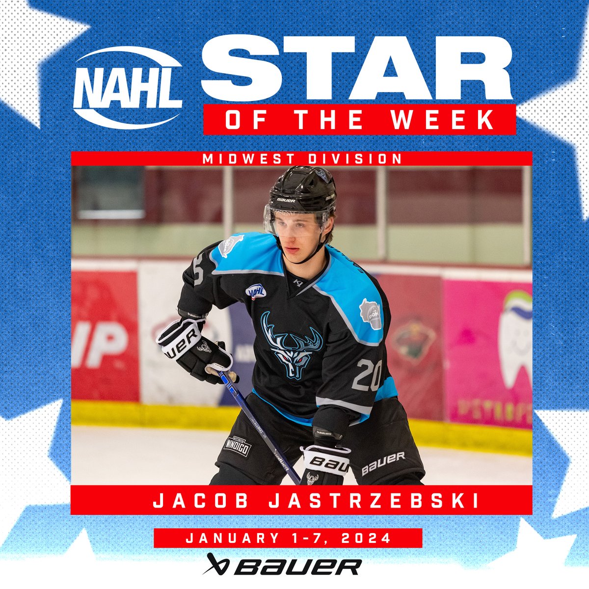 #NAHL <a href="/BauerHockey/">BAUER Hockey</a> Midwest Division Star of the Week for January 1-7: Jacob Jastrzebski, Forward, <a href="/WiscWindigo/">Wisconsin Windigo</a> nahl.com/news/story.cfm…