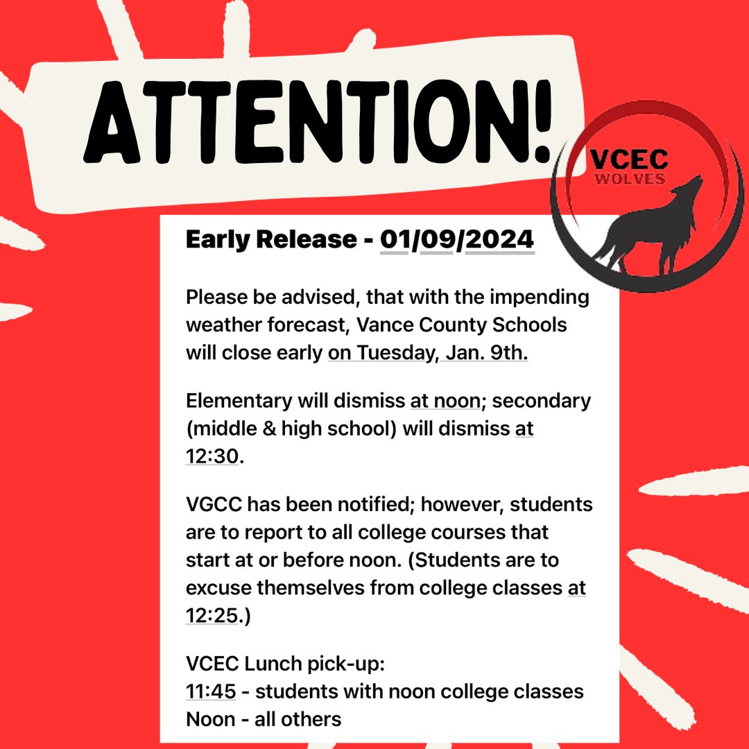 Attention Vance County Early College families…