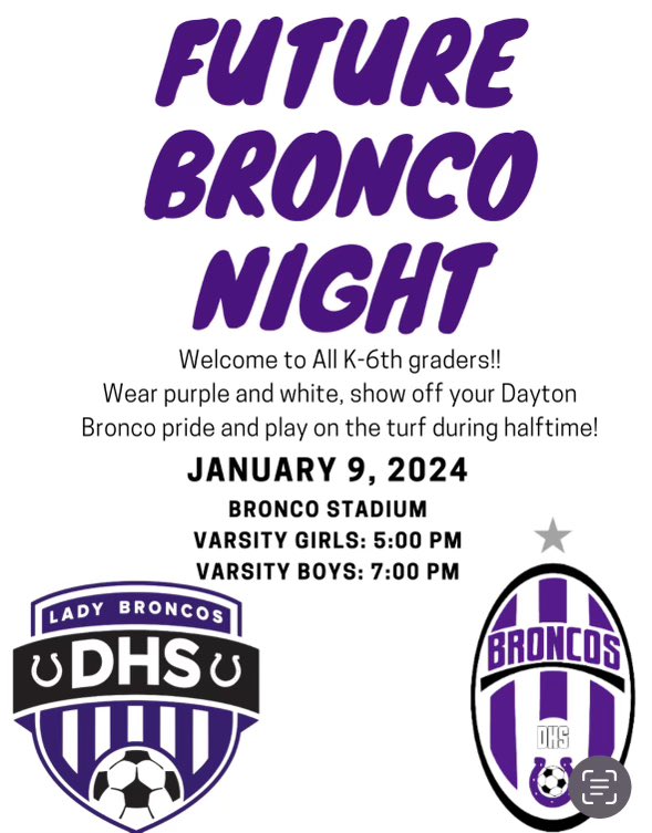 All boys and girls K-6th come out and to Bronco Stadium to support our hardworking boys and @DHS_ladysoccer programs. Wear your Bronco colors! Come on to the field at halftime and have some fun! #LOCKIN