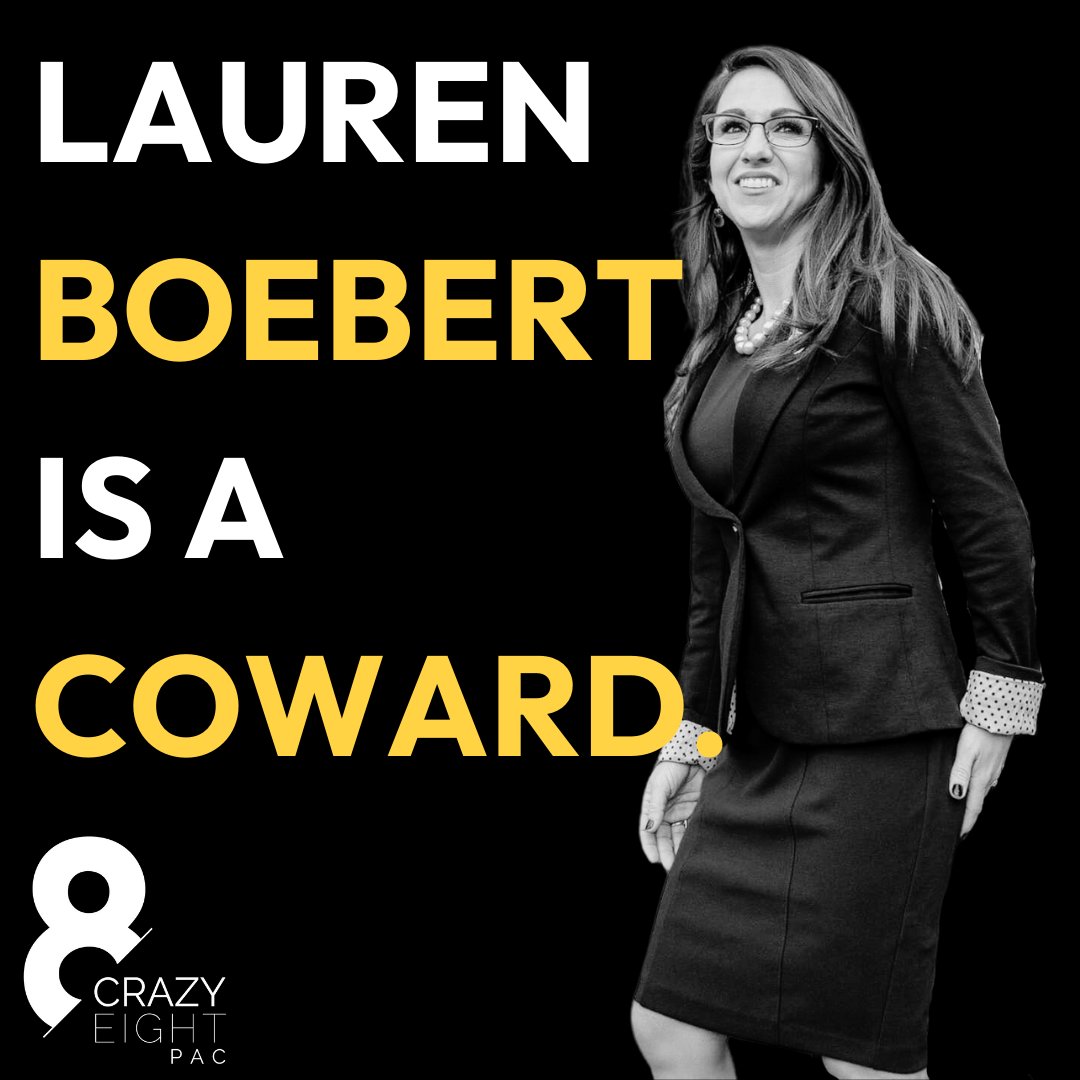 crazyeightpac's tweet photo. Lauren Boebert couldn't crack it on Colorado's Western slope so she decided to run with her tail tucked between her legs to Colorado's Eastern slope. She's a coward only looking out for herself. https://t.co/SkuguadLeC