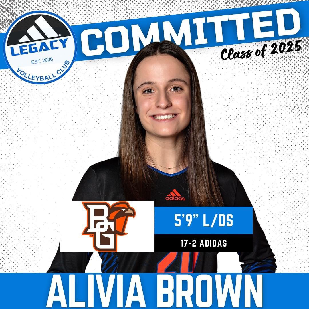 Congrats to Alivia Brown (5’9” L/DS - 17-2 Adidas) on her commitment to play volleyball and attend Bowling Green University in the fall of 2025. Way to go Alivia, we are so proud of you!! #leaveyourlegacy