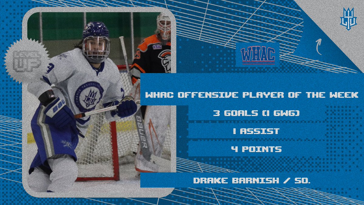 Hockey 🏒🏒taps to <a href="/LTUHockey/">LTU Hockey</a> sophomore forward Drake Barnish on earning his first <a href="/WHACAthletics/">WHAC</a> Men's Hockey Offensive Player of the Week award.  @achamensd1 

Learn more👇
tinyurl.com/4d76m8se