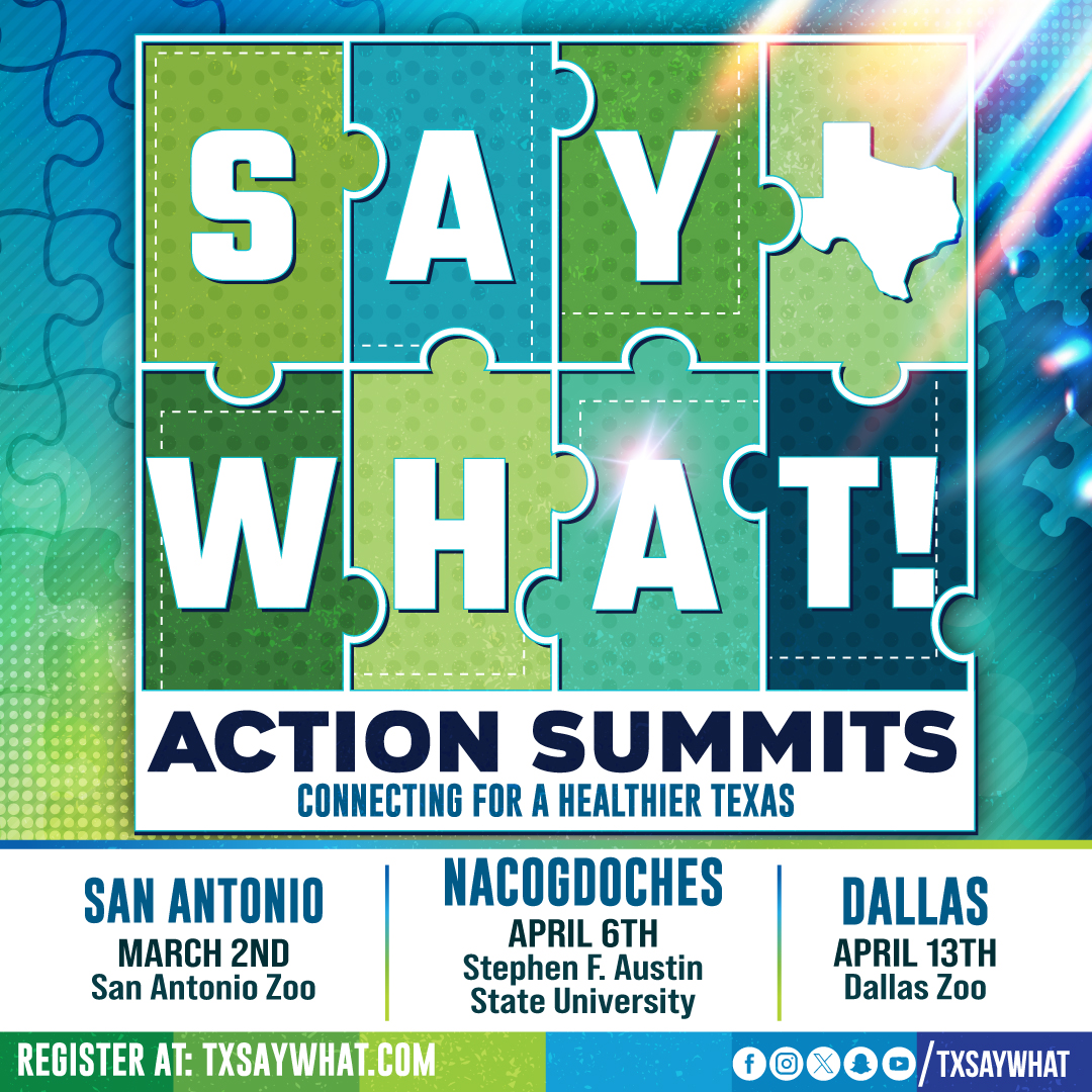 TxSayWhat's tweet photo. Register for a summit near you today! We promise you will learn a lot, have tons of fun, and leave to connect everyone to a healthier future! #connectTexas https://t.co/gYUzuiSzAf