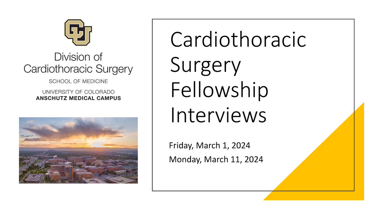 The Division of Cardiothoracic Surgery is offering virtual fellowship interviews in March! If interested, please contact Jennifer Yang at jennifer.yang@cuanschutz.edu.