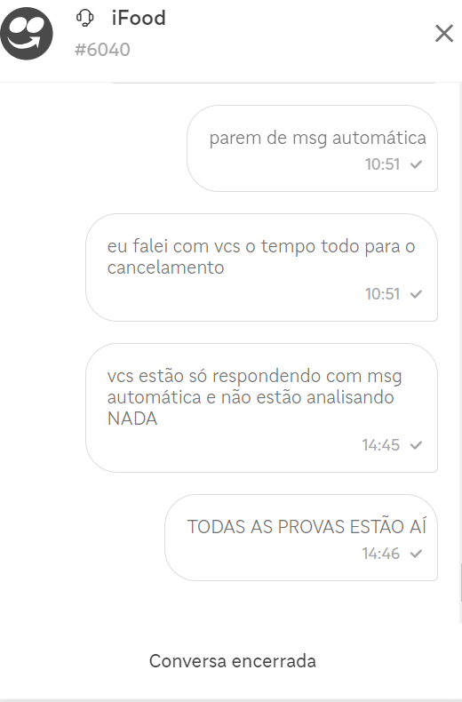 kellen_sca's tweet photo. @iFood eu mando msg no canal que me orientam e SIMPLESMENTE vcs ENCERRAM A CONVERSA https://t.co/tyQSNTjx75