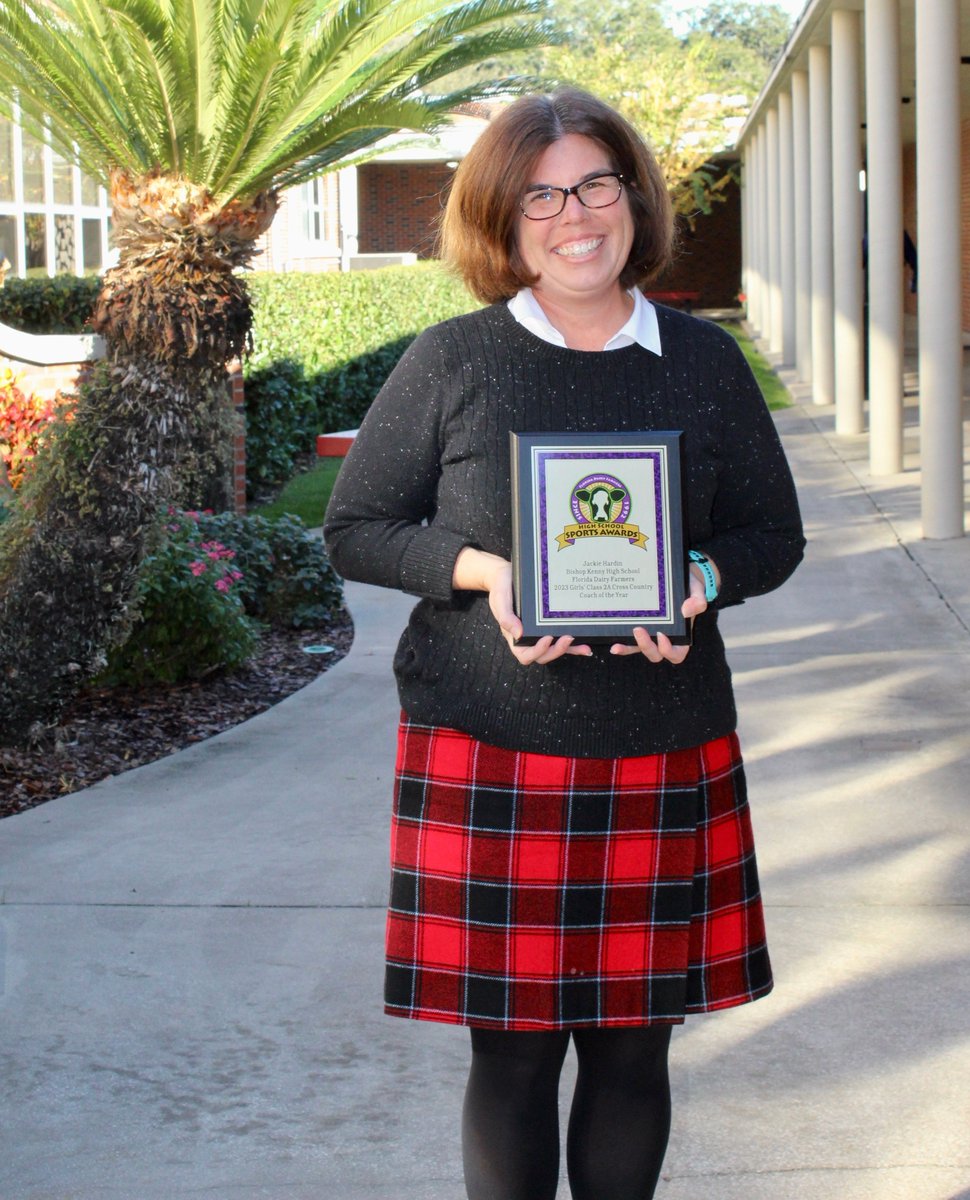 Congratulations to Coach Jackie Hardin, BK Girls' Cross Country Coach! Coach Hardin won the Florida Dairy Farmers 2023 Girls' Class 2A Cross Country Coach of the Year. #KennyPride