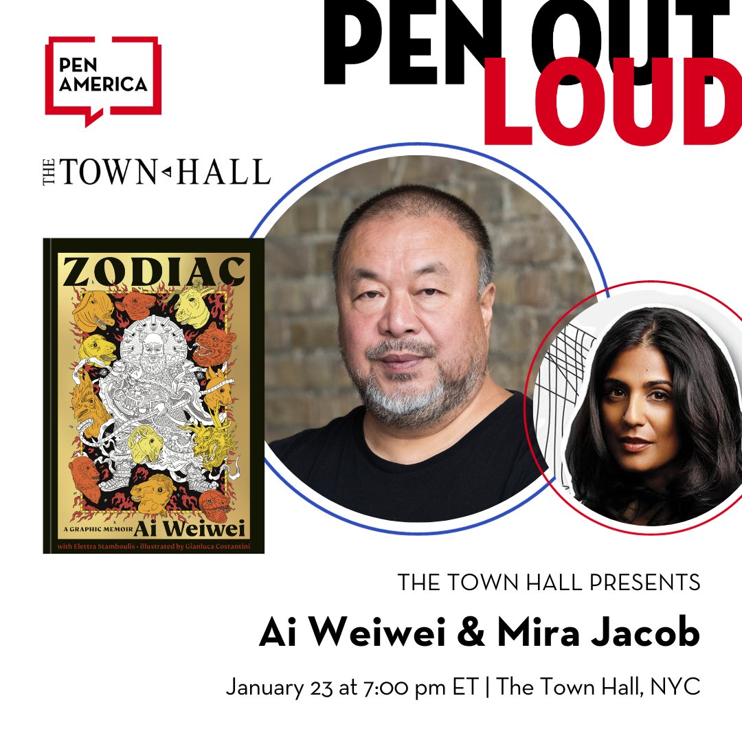 On Tues, 1/23, join @Aiww and Mira Jacob for the launch of Weiwei's new graphic memoir #Zodiac This event is presented by @PENamerica & @TownHall. thetownhall.org/event/pen-out-…