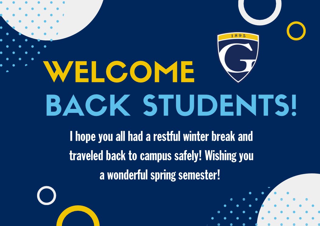 GracelandUPres's tweet photo. Welcome back for Spring Semester! Happy first day of classes Yellowjackets! 📚🍎 https://t.co/boqE7cTgYA