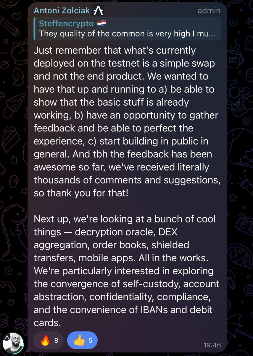 ilocaner's tweet photo. 📨 Some #Common DEX features

The native DEX of $AZERO #AZERO won't be stuck in V.1.0 with a simple Swap and Liquidity Pools.

It will get progressive major updates and these are some expected features:
- Decryption #Oracle
- #Mobile Apps
- #CommonWallet
- #IBAN accounts
- #DebitCards

🚀🔝💎