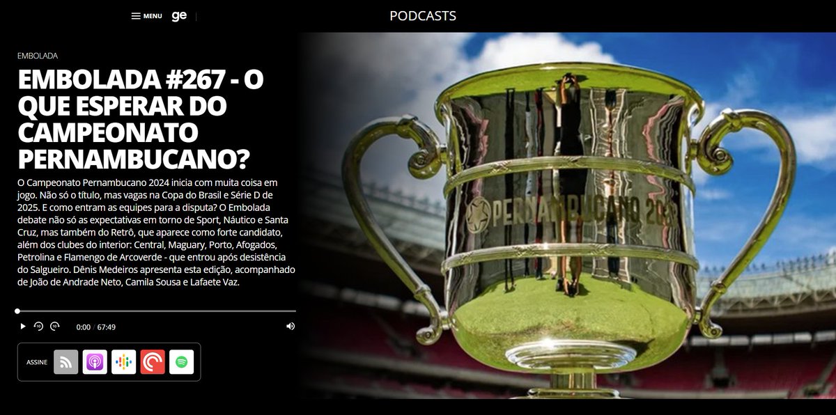 O Campeonato Pernambucano volta nesta semana, e o Embolada retorna de férias para debater o Estadual 🏆

<a href="/Denismedeirosc/">Dênis Medeiros</a>, <a href="/jdeandradeneto/">João de Andrade Neto</a>, <a href="/miilasousa_/">Camila Sousa</a> e <a href="/Lafaetevaz/">Lafaete Vaz</a> participam do papo, que está no ar 🎙️

Escute em seu app de podcast ou em ge.globo/pe