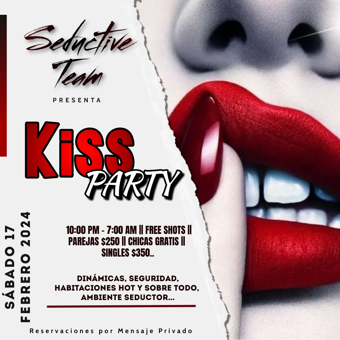 Chic@s vengan a celebrar este mes del amorsh a la KISS PARTY con el Seductive Team este 17 de febrero!! 🔥

No te quedas fuera de los mejores eventos SW y se parte de nosotros 😏😏💕💕

Tendremos varias sorpresas q te van a gustar... 😉🤤

#SeductiveLife 🔥