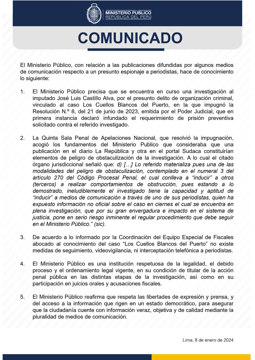 FiscaliaPeru's tweet photo. Comunicado del Ministerio Público: https://t.co/Ywf2hjFAPp