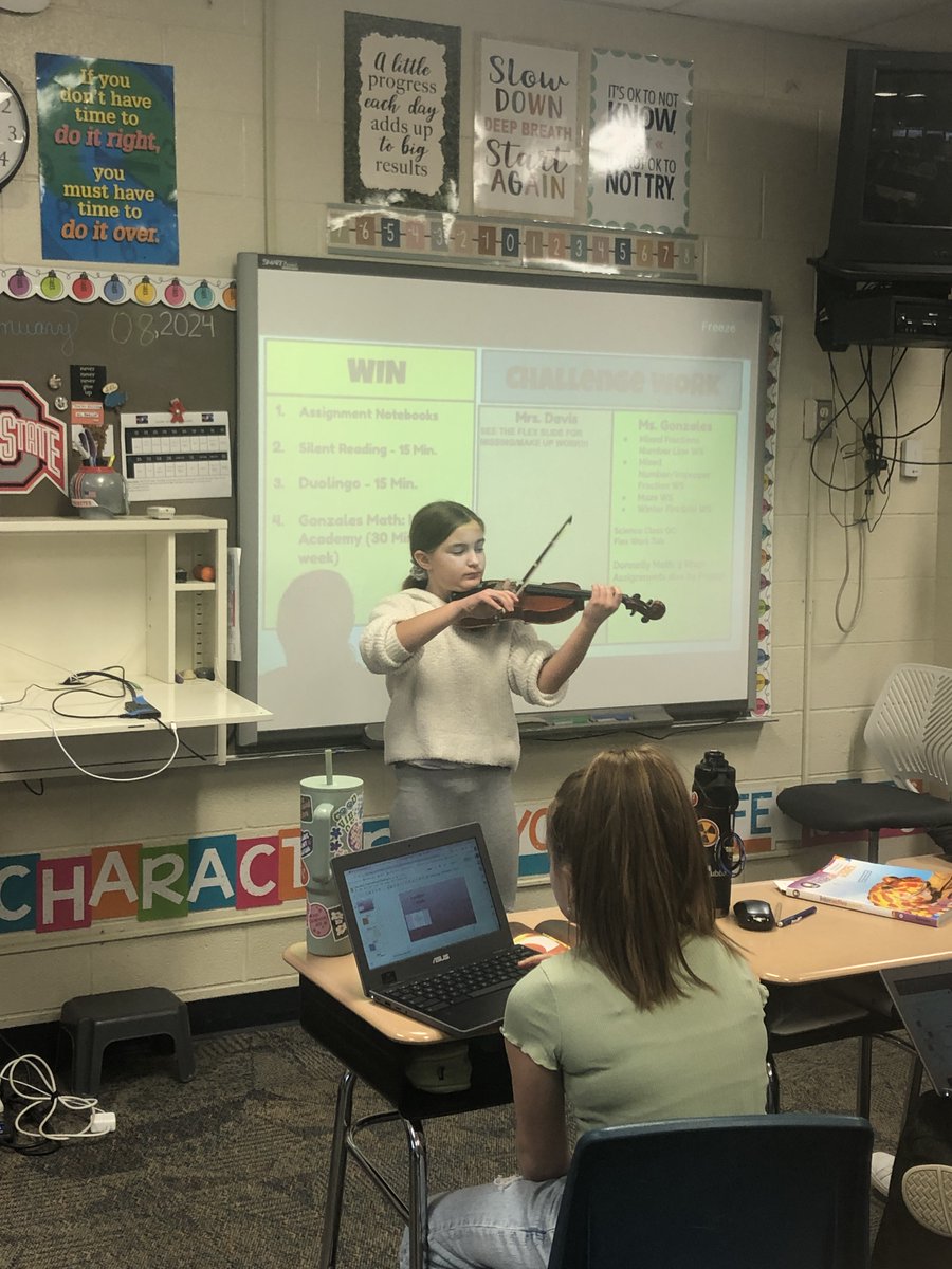 Sutton had her show and tell today for Dojo points and will be giving <a href="/LindseyStirling/">Lindsey Stirling</a> a run for her money soon with her amazing violin skills!