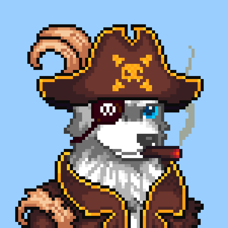 FranksandBacon's tweet photo. Watch out for the new pirate captain out of @WolfCapital_ 

He quit his normie job and is ready to fuck shit up on the high seas!

Trait swapping gave this wolf a real glow-up! 
Before and after: https://t.co/58wPtGr6EQ
