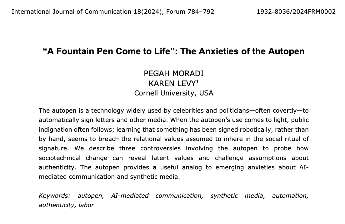 Ever wondered what Donald Rumsfeld, Gordon Ramsay, and Bob Dylan have to do with generative AI? Great news: My essay with @karen_ec_levy on what a quirky old machine can tell us about how automation reconfigures social relationships is out in @IJoC_USC! ijoc.org/index.php/ijoc…