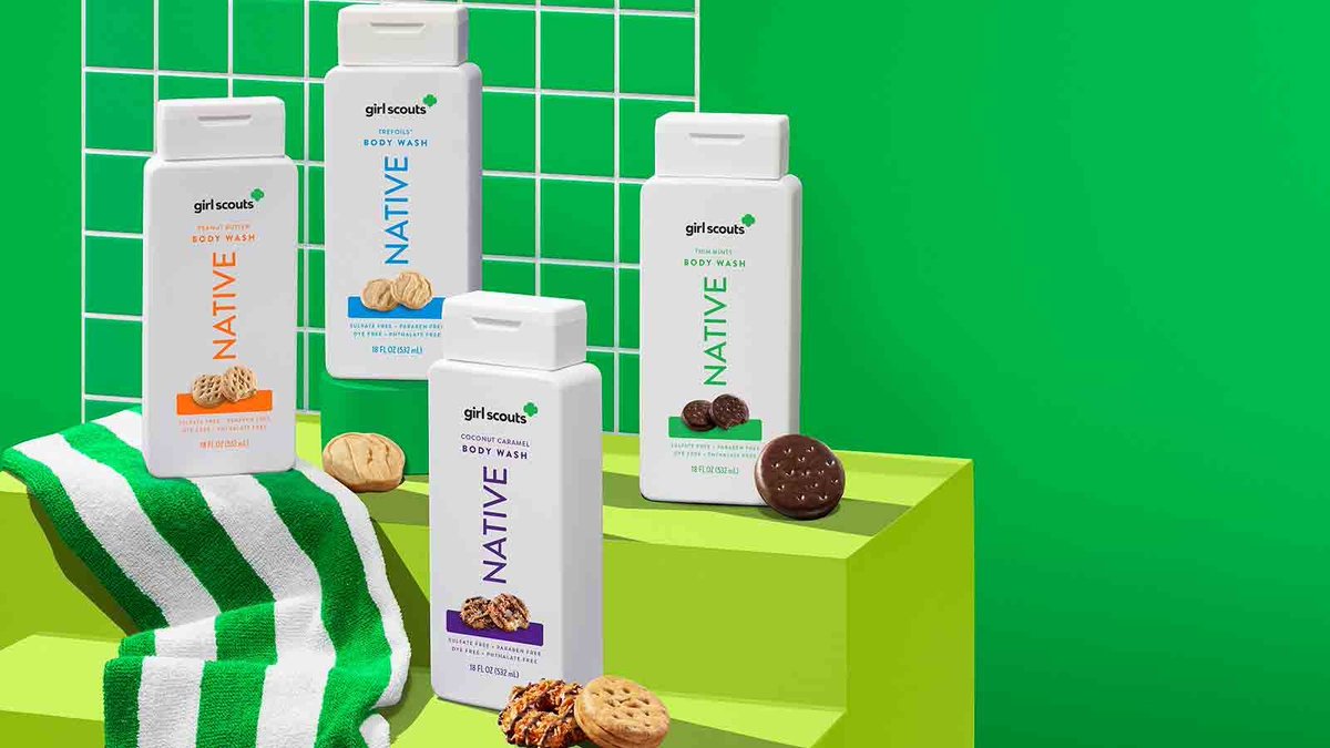 KayandPartners's tweet photo. In partnership with Girl Scouts of the USA, Native introduces a limited-edition collection featuring deodorants, shampoos, conditioners, body washes, and sprays infused with the scents of their iconic treats. https://t.co/QZaQG4VUQx https://t.co/ufSoUALmsi