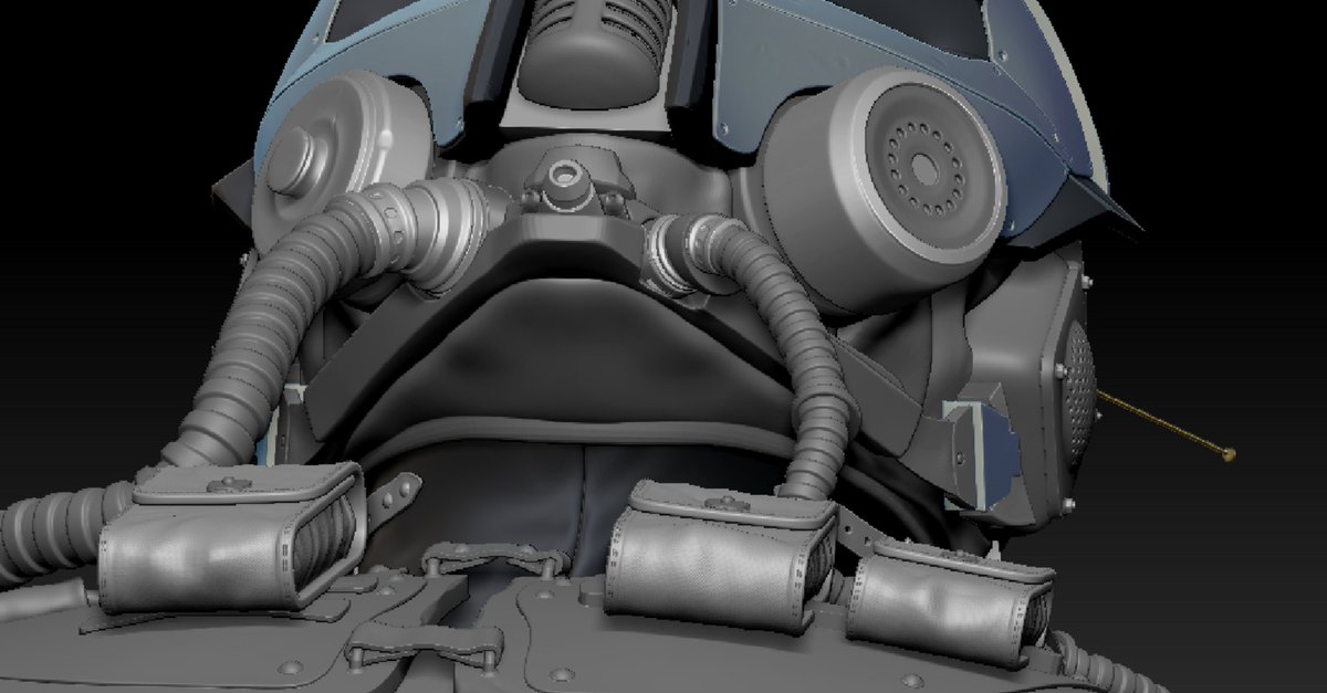 mechanizedmagik's tweet photo. Working to finish this. Made some modifiactions to the mouthpiece and the earpieces. Added chest pouches, working on adding detail.

Need to get this done.

#gameart #propmodel #ArtistOnX #ArtistOnTwitter #Zbrush #hardsurfacesculpting #sculpt https://t.co/JfIoUDGx2b