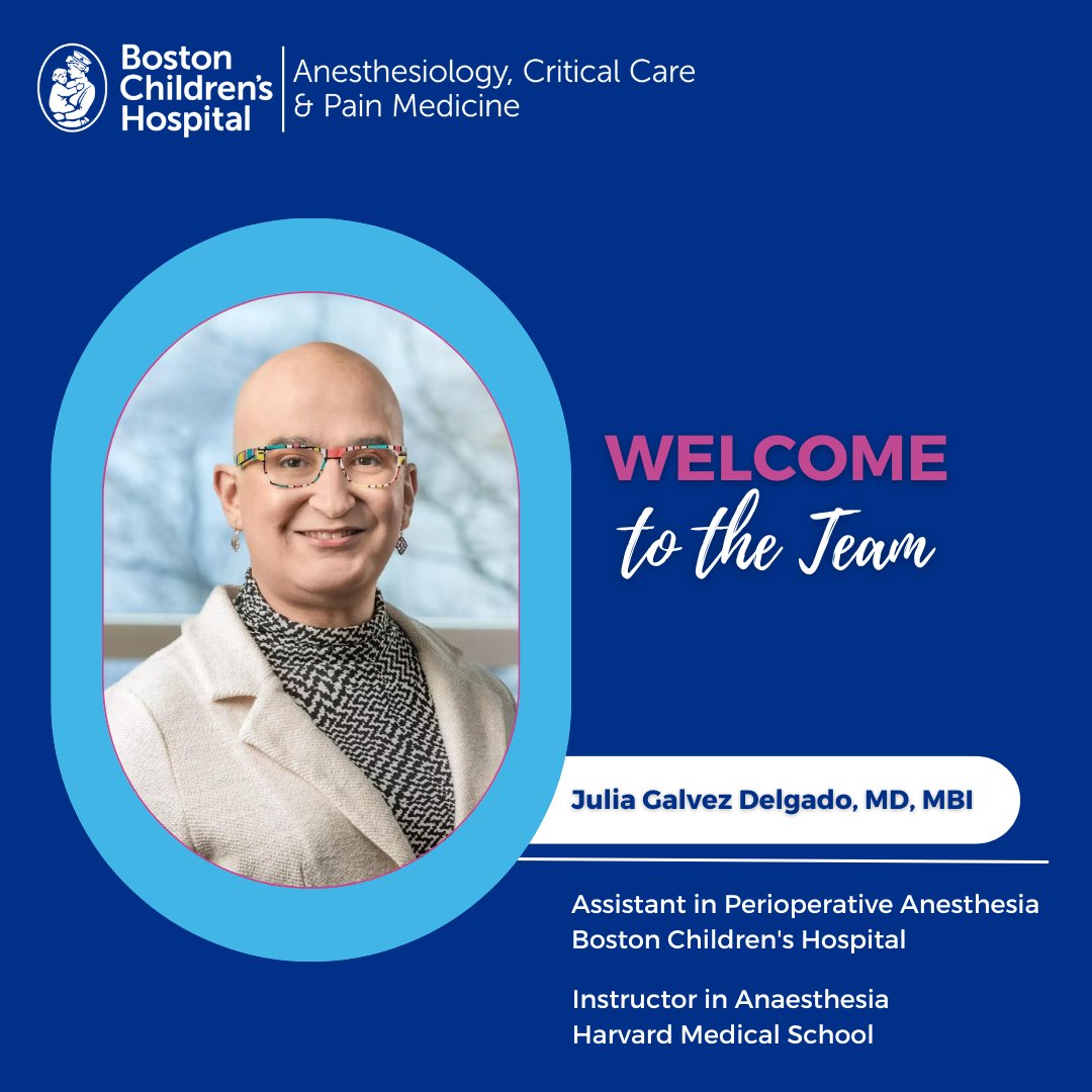 BCH- Anesthesiology, Critical Care & Pain Medicine (@bch_anesthesia) on Twitter photo Please join us in welcoming Dr. Julia Galvez Delgado to the Division of Perioperative Anesthesia! Welcome to the team, Julia! <a href="/JGalvezMDMBI/">Julia Gálvez Delgado MD MBI (She/Her/Ella)</a> Please join us in welcoming Dr. Julia Galvez Delgado to the Division of Perioperative Anesthesia! Welcome to the team, Julia! <a href="/JGalvezMDMBI/">Julia Gálvez Delgado MD MBI (She/Her/Ella)</a>