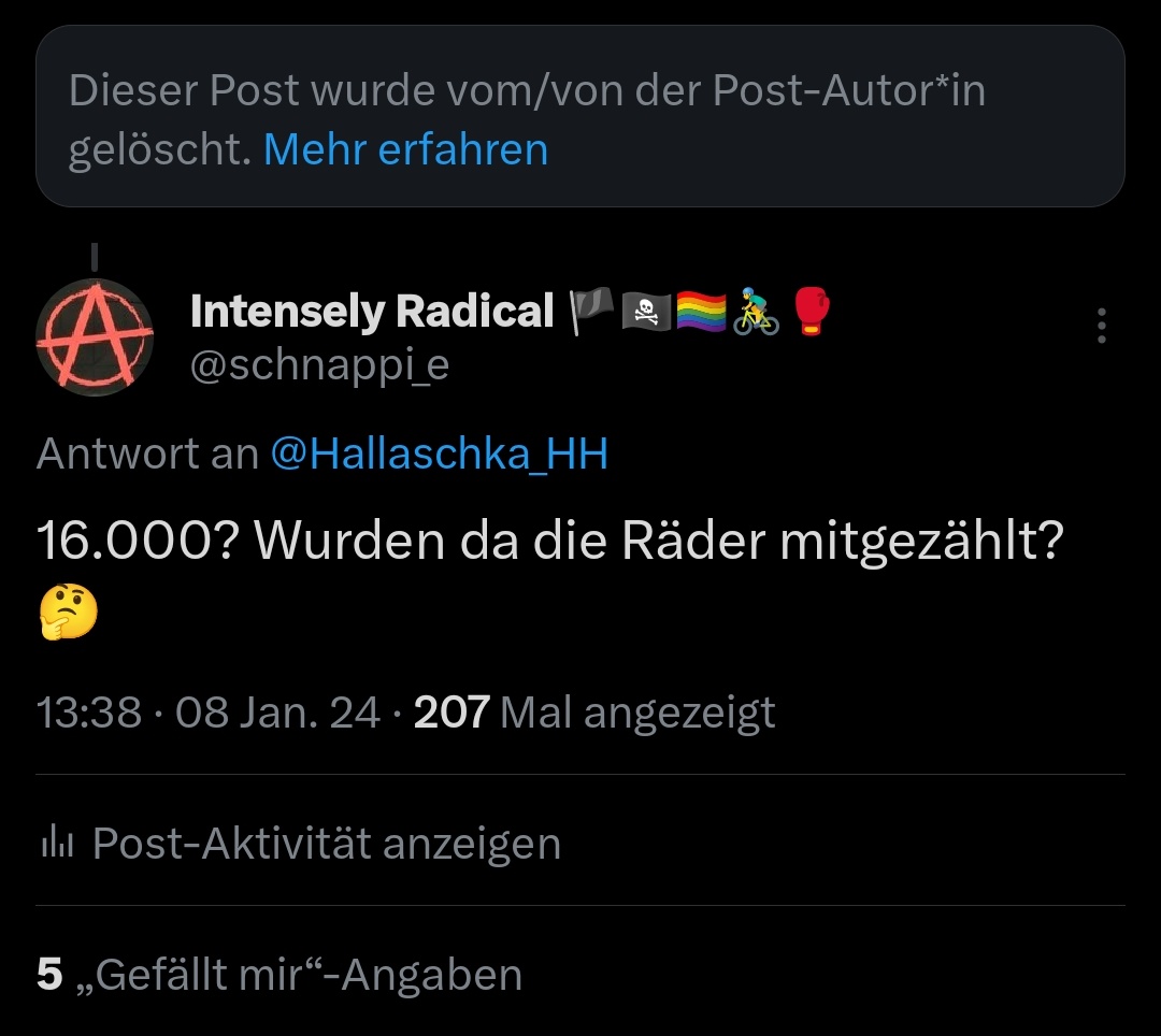 schnappi_e's tweet photo. lol
Bisschen verzählt, "das Volk" belogen oder warum wurde der Post gelöscht? 🤔
#hh0801 #Hamburg #Bauernproteste
#Hallaschka #noAfD #NazisvomAcker https://t.co/UCWZMDREQZ