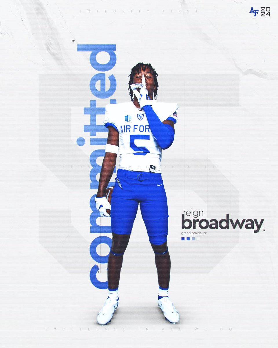 Reign Broadway (@reignamon) on Twitter photo Proud to announce that I’m committed to the U.S. Air Force Academy <a href="/AF_Football/">Air Force Football</a>. #AGTG #FlyFightWin #BoltBrotherhood #TXHSFB <a href="/AF_FBRecruiting/">Air Force Football Recruiting</a> <a href="/LakeRidgeFB/">Lake Ridge Football</a> <a href="/CoachTCalhoun/">Troy Calhoun</a> <a href="/CoachStubbs/">Taylor Stubblefield</a> <a href="/coachskene3/">Brett Skene</a> <a href="/Coach_Thiessen/">Mike Thiessen</a> @CoachKPearsonAF <a href="/CoachNickToth/">Nick Toth</a> <a href="/CoachLamAF/">Ken Lamendola</a> <a href="/Brian_Knorr/">Brian Knorr</a> Proud to announce that I’m committed to the U.S. Air Force Academy <a href="/AF_Football/">Air Force Football</a>. #AGTG #FlyFightWin #BoltBrotherhood #TXHSFB <a href="/AF_FBRecruiting/">Air Force Football Recruiting</a> <a href="/LakeRidgeFB/">Lake Ridge Football</a> <a href="/CoachTCalhoun/">Troy Calhoun</a> <a href="/CoachStubbs/">Taylor Stubblefield</a> <a href="/coachskene3/">Brett Skene</a> <a href="/Coach_Thiessen/">Mike Thiessen</a> @CoachKPearsonAF <a href="/CoachNickToth/">Nick Toth</a> <a href="/CoachLamAF/">Ken Lamendola</a> <a href="/Brian_Knorr/">Brian Knorr</a>