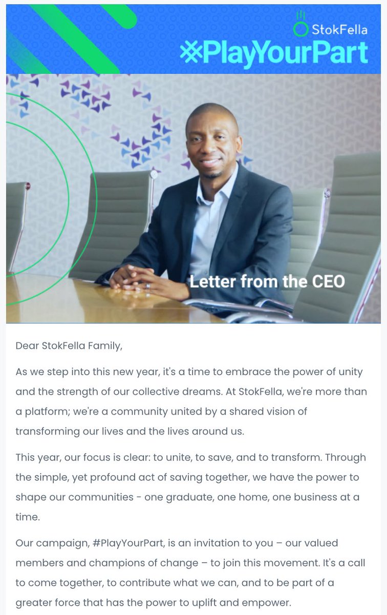 MrTMoloi's tweet image. Today we officially welcomed back over +40k @StokFellaSA members and launched our new campaign for 2024; #PlayYourPart.

preview.mailerlite.com/v4s9r2a0l4