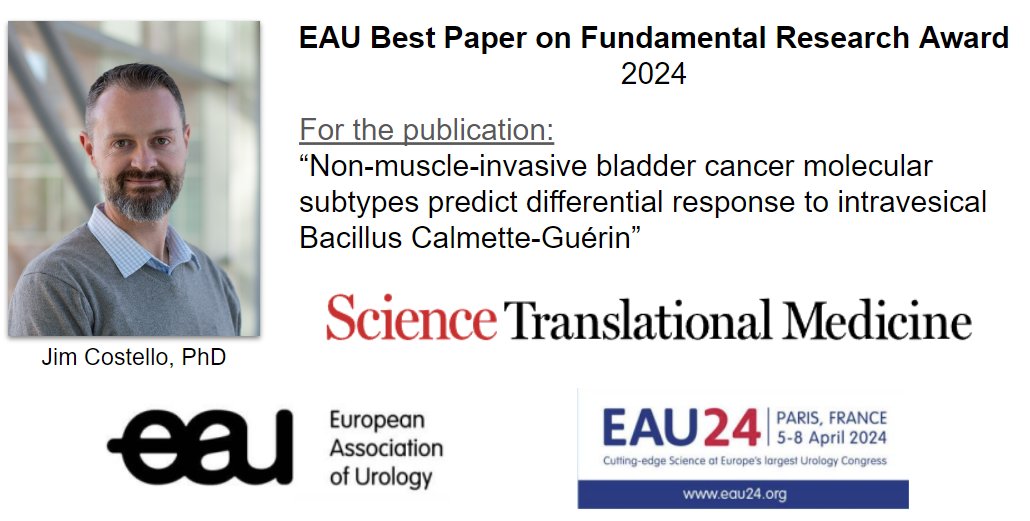 Congratulations to Jim Costello, PhD on receiving the EAU's Best Paper on Fundamental Research Award for 2024!