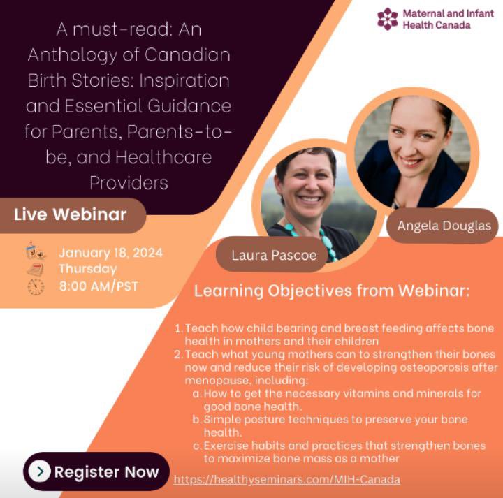 MIHCan is delighted is to invite you to our first webinar of the year:
  
An Anthology of Canadian Birth Stories: Inspiration and Essential Guidance for Parents, Parents-to-be, and Healthcare-providers

By Laura Pascoe and Angela Douglas

Click the link in our bio to register!