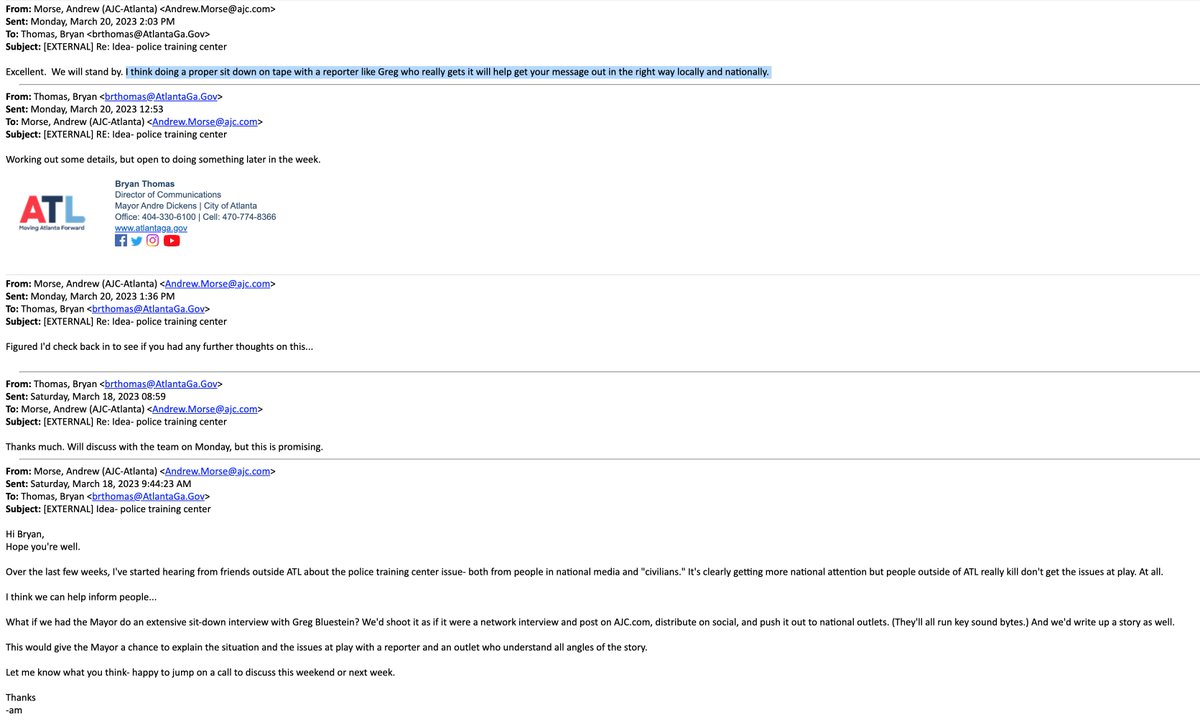 InoperableSink's tweet image. Ajc publisher Andrew Morse offers media services to the city - Further proof AJC is a propaganda shill for the mayor and cop city. Obtained via GORA #StopCopCity