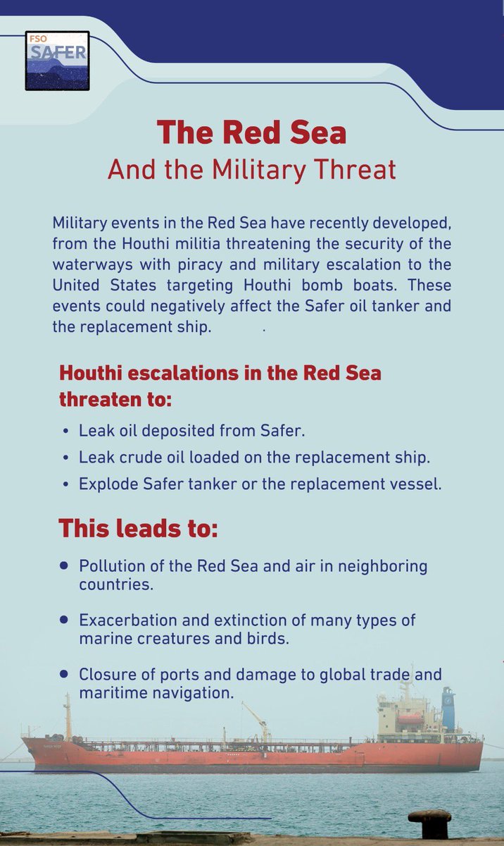aboosaad33's tweet photo. The recent attacks in the Red Sea could lead to Safer and the replacement vessel to explode or leak oil.
@UN @USEmbassyYemen @NATO_MARCOM @IMOHQ @OurOcean @GreenPeaceNZ
#FSOSafer #Redsea #Yemen #StopRedSeaSpill https://t.co/Xt3ZPrVx5e