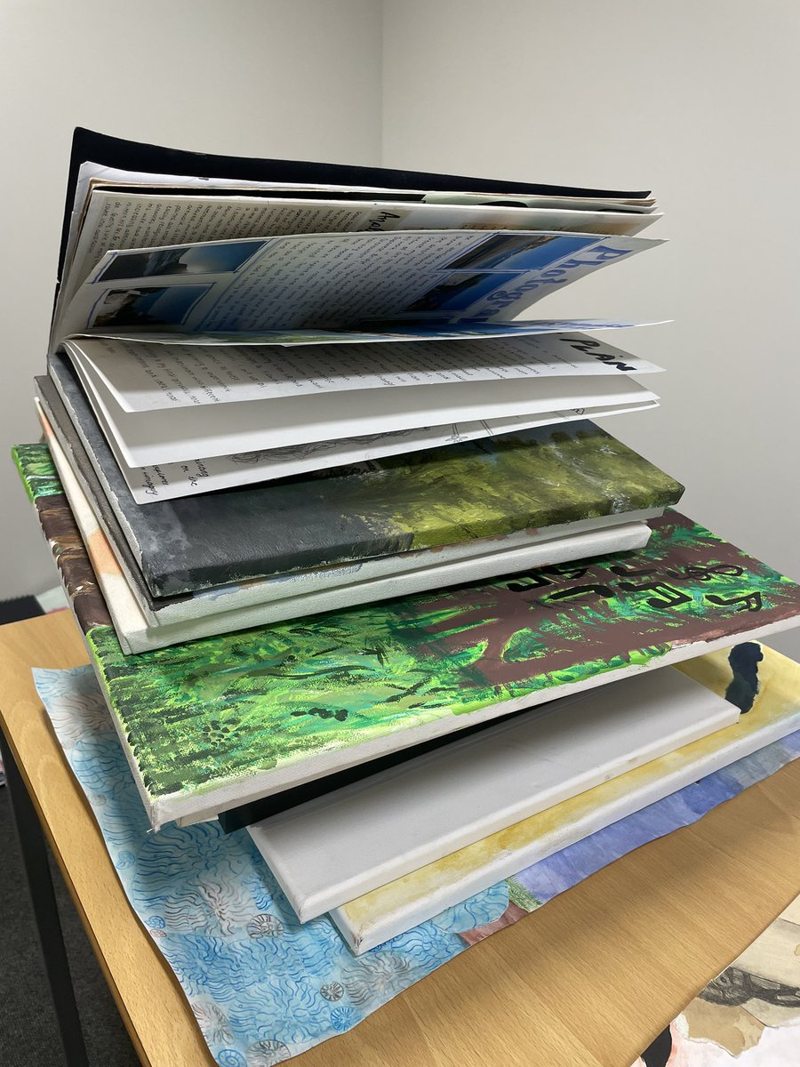 Mrs_H11's tweet photo. Y11 Art coursework hand in. Love to see sketchbooks so full that they don’t close. #grafters #markingmarathon #proud https://t.co/RNeM0rDVbv