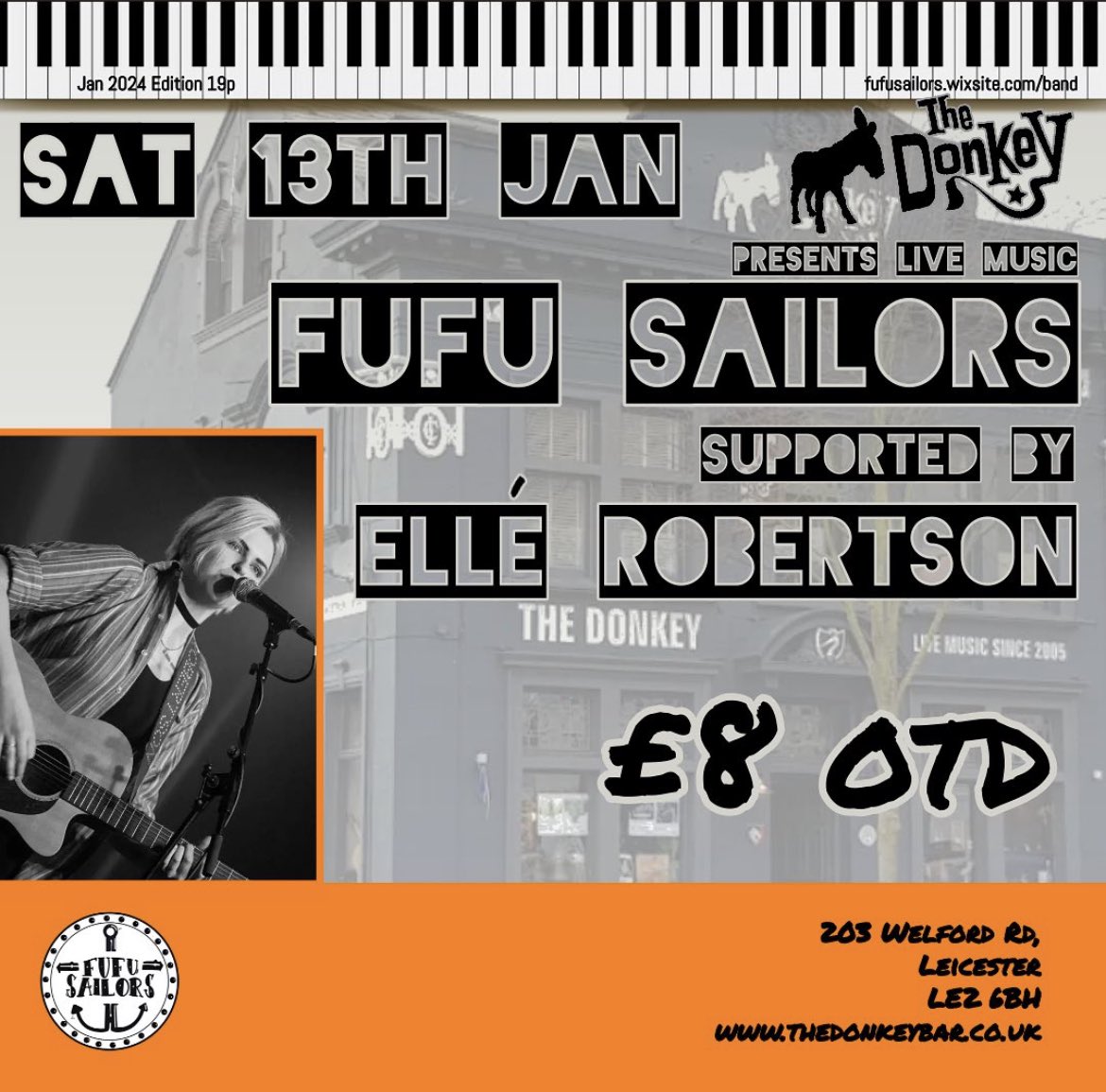 _ellerob's tweet photo. This Saturday! The Donkey Leicester with the wonderful @fufusailors! #livemusic #Leicester https://t.co/M2yEkw8yjS