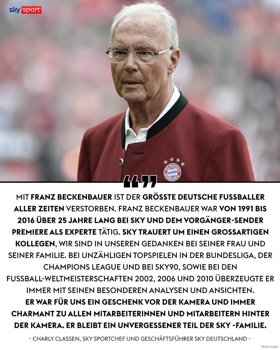 Die Sky-Familie trauert um Franz Beckenbauer und ist mit den Gedanken bei seiner Familie. Ruhe in Frieden, Kaiser. 🖤