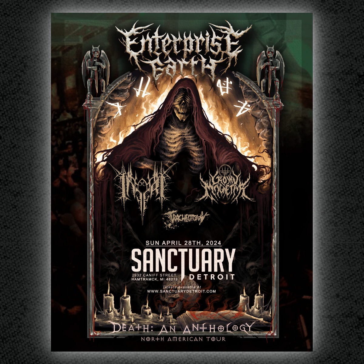 Enterprise Earth returns to The Sanctuary 4/28 with special guests Inferi, Crown Magnetar and Tracheotomy !! Tickets are on sale NOW at sanctuarydetroit.com