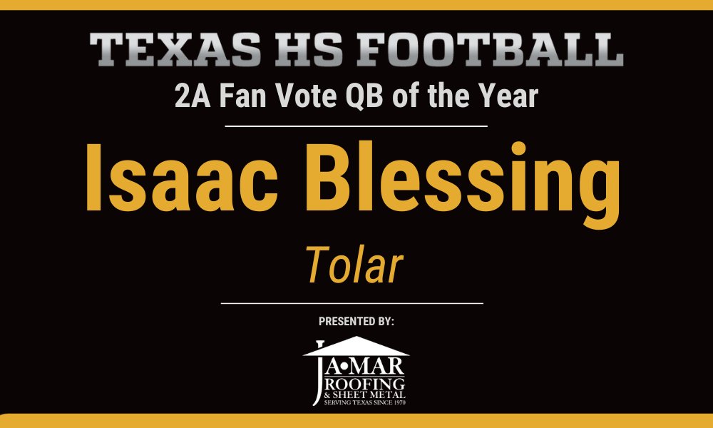 The 2 QBs to make the 2023 2A All-State Fan Vote Team of the Year are:    

Isaac Blessing, Tolar and Bryce Ullman, Ganado