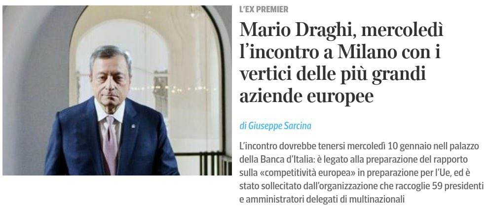 #MarioDraghi a #Milano alla #BancaDItalia per incontrare i vertici delle più grandi aziende europee.

Ci vorrebbe un esercito di persone a protestare sebbene penso che ci saranno esercito di Forze dell’Ordine a proteggere questo c…….e perché la vigliaccheria…