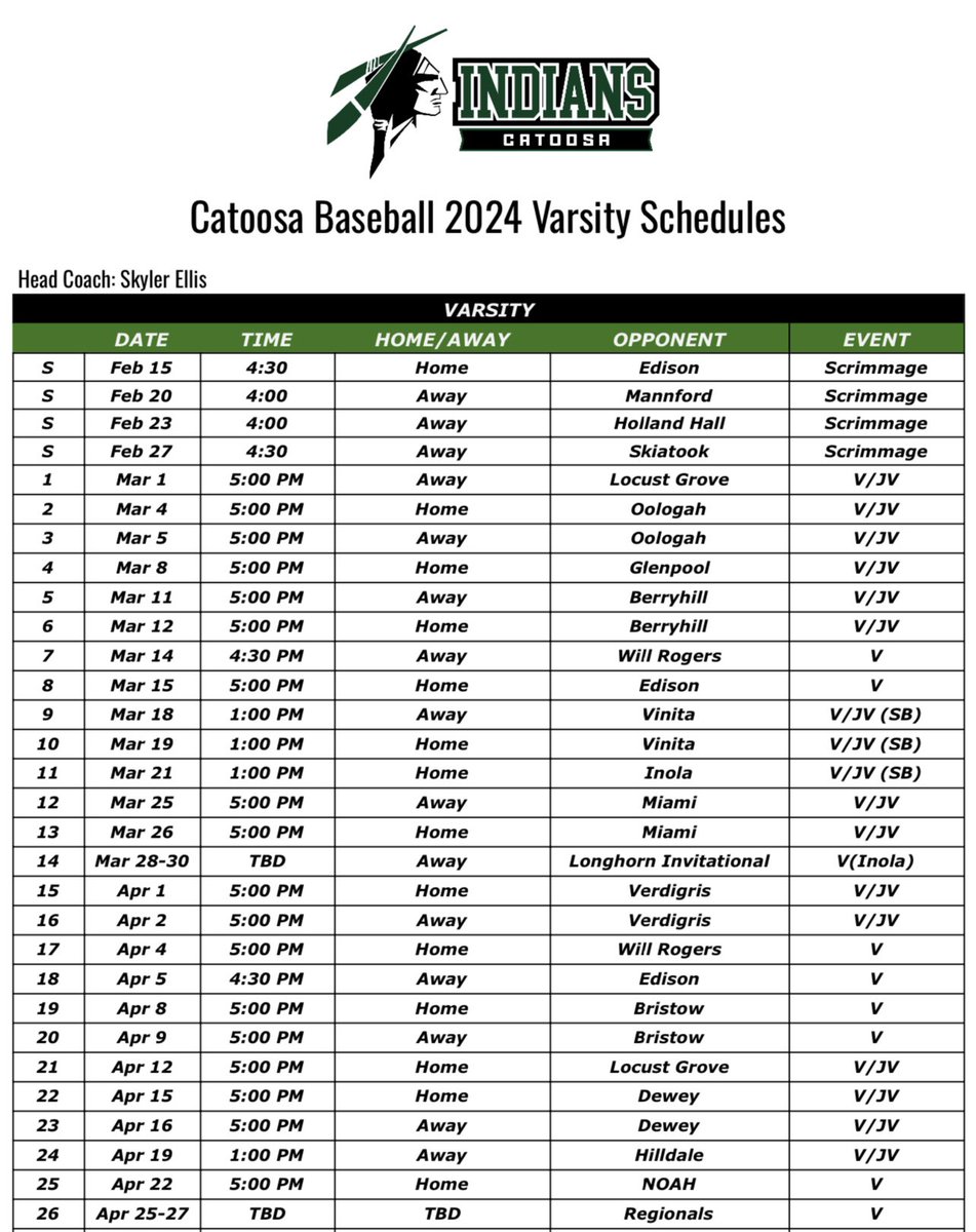 ⚾️2024 Varsity Schedule⚾️